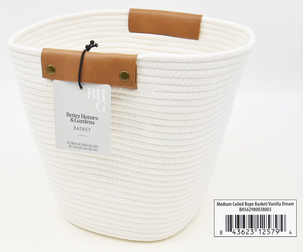Velmora™ (4 pack) Medium White Cotton Rope Decorative Storage Basket, 11 in x 11 in