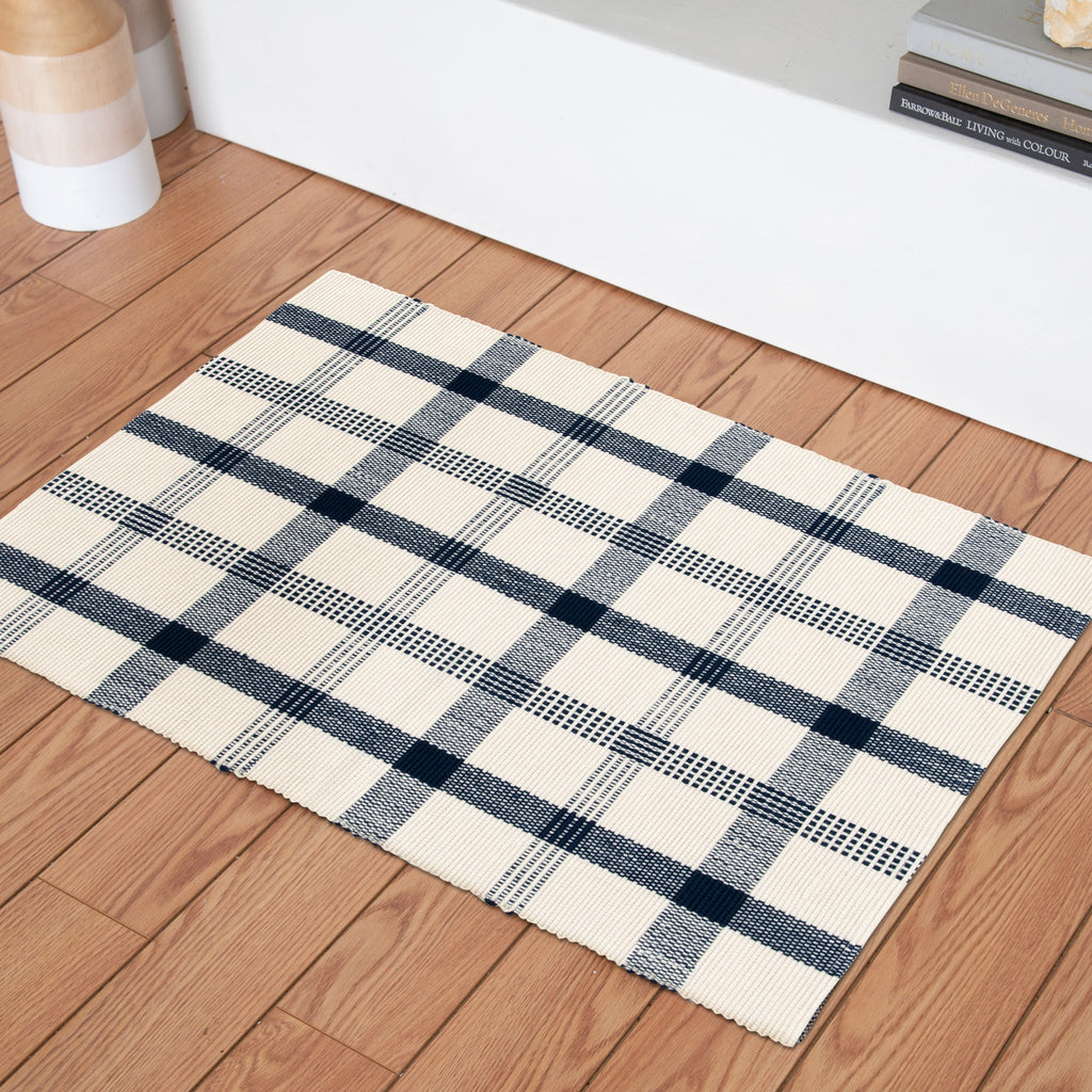 Velmora™ (3 pack) Blue Plaid Outdoor Layering Rug, 24 in x 36 in