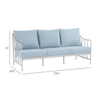 Velmora™ Aubrey Outdoor Metal Sofa with Blue Cushion