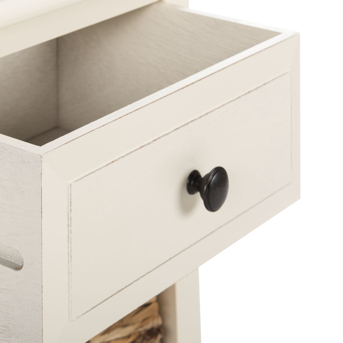 Velmora™ Everly Contemporary Side Table with Drawer and Two Baskets, Distressed White