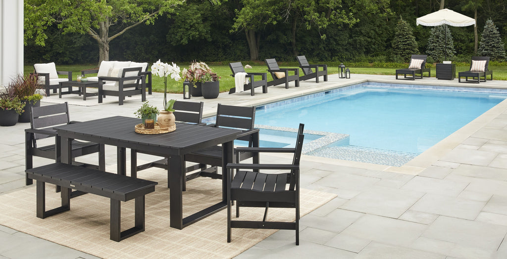Velmora™ Ezra Black Outdoor Dining Bench, HDPE Material