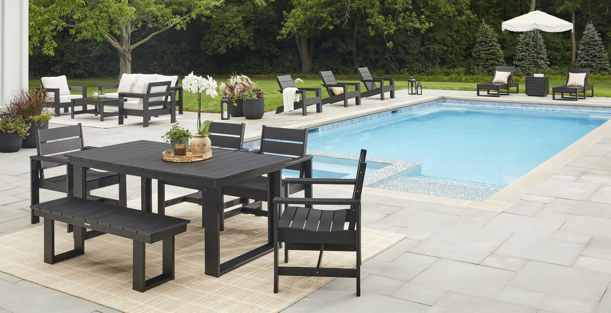 Velmora™ Ezra Black Outdoor Dining Bench, HDPE Material