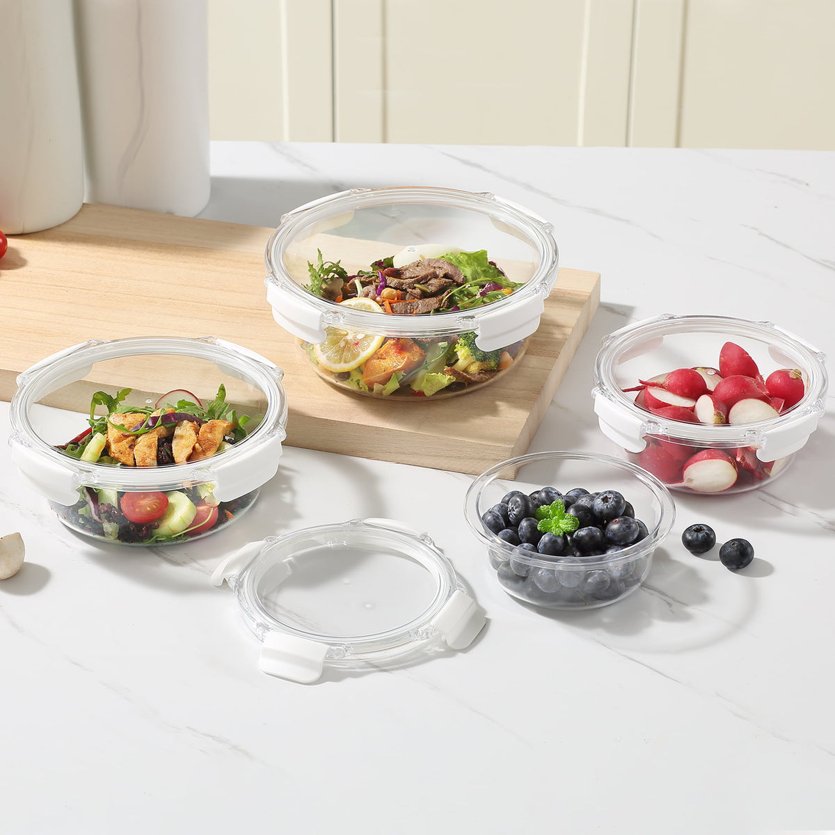 Velmora™ Round Tritan Food Storage Container with Tritan Lid. Set of 4, 8 Pieces