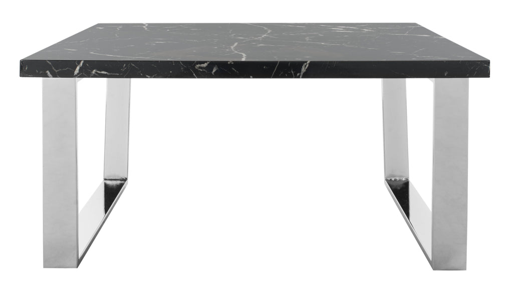 Velmora™ Carmen Modern Glam Square Coffee Table, Black Marble/Chrome