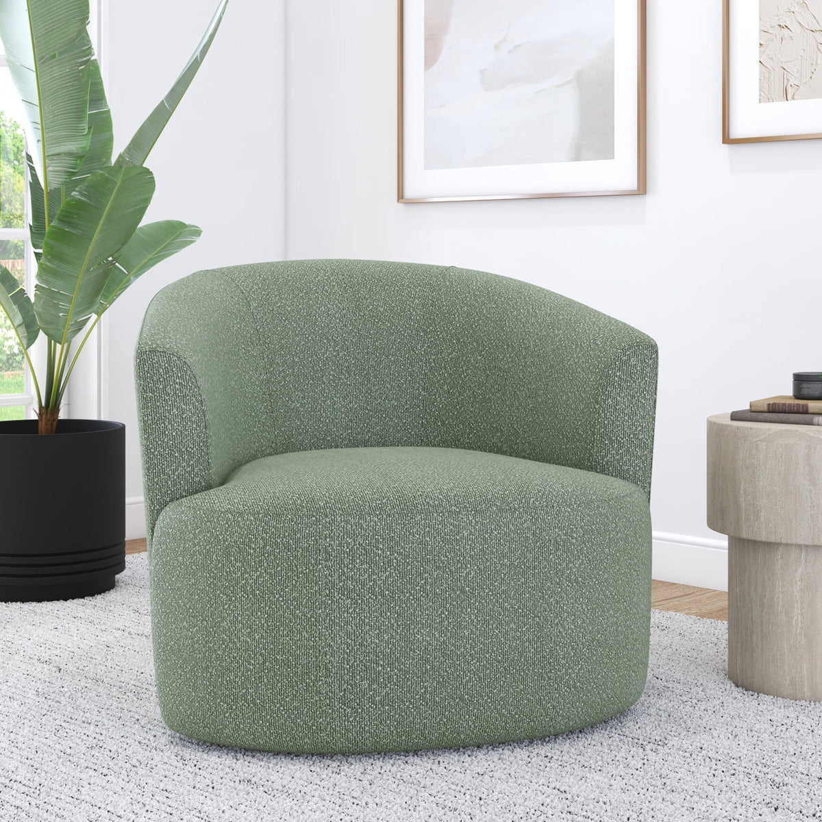 Velmora™ Boucle Swivel Accent Chair, Olive