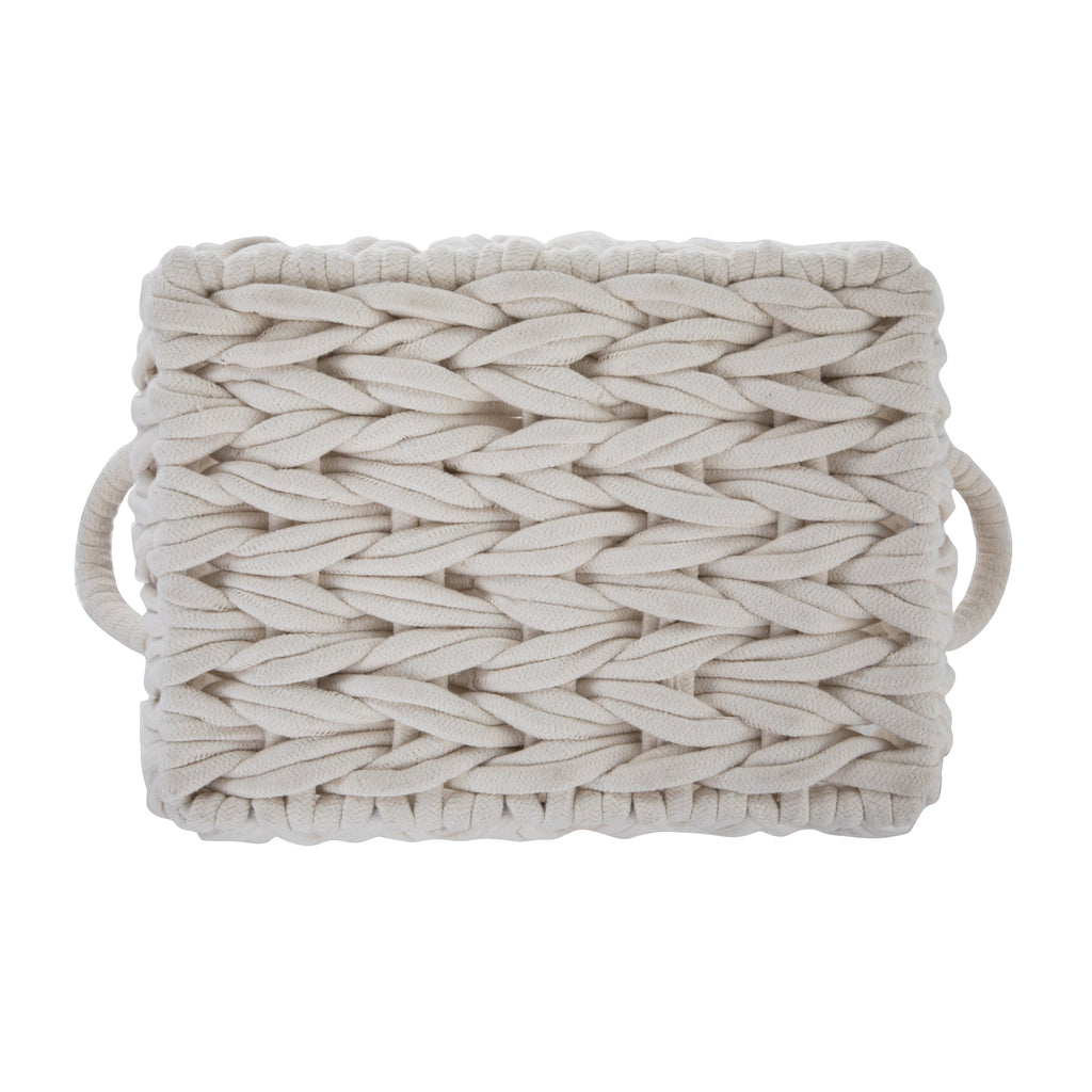 Velmora™ (2 pack) Medium White Woven Rope Decorative Storage Basket with Handles, 14.3 in x 11 in x 9 in