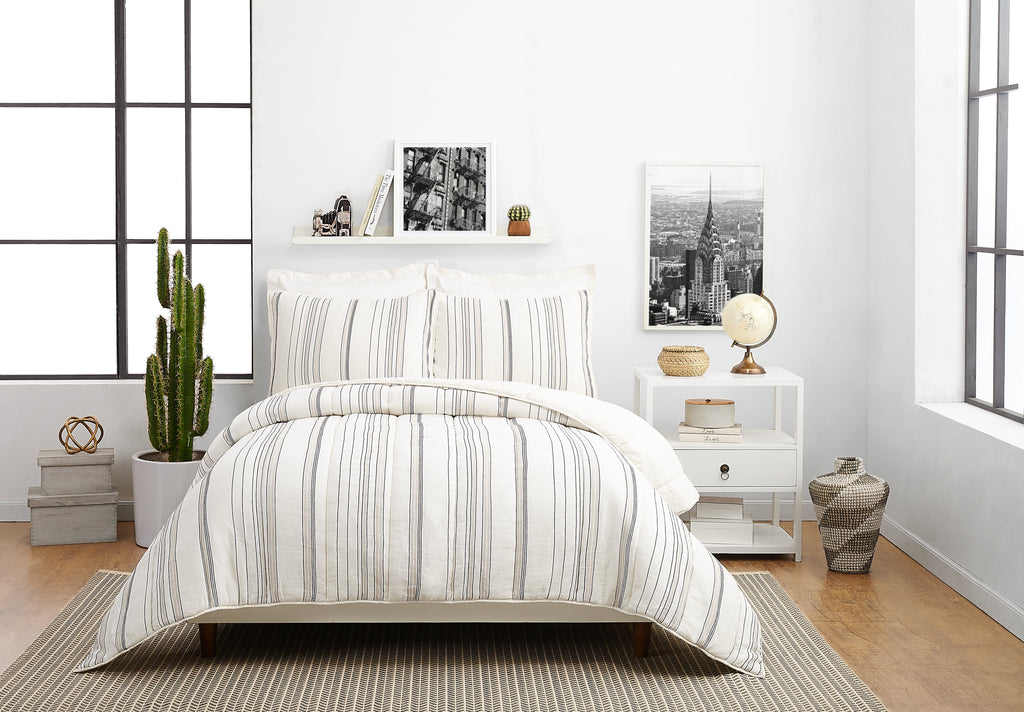 Velmora™ Ticking Stripe Cotton Quilt, Off-White, Full/Queen, All Ages