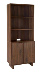 Velmora™ Lillian Fluted Bookcase with Doors and Storage, Walnut Finish