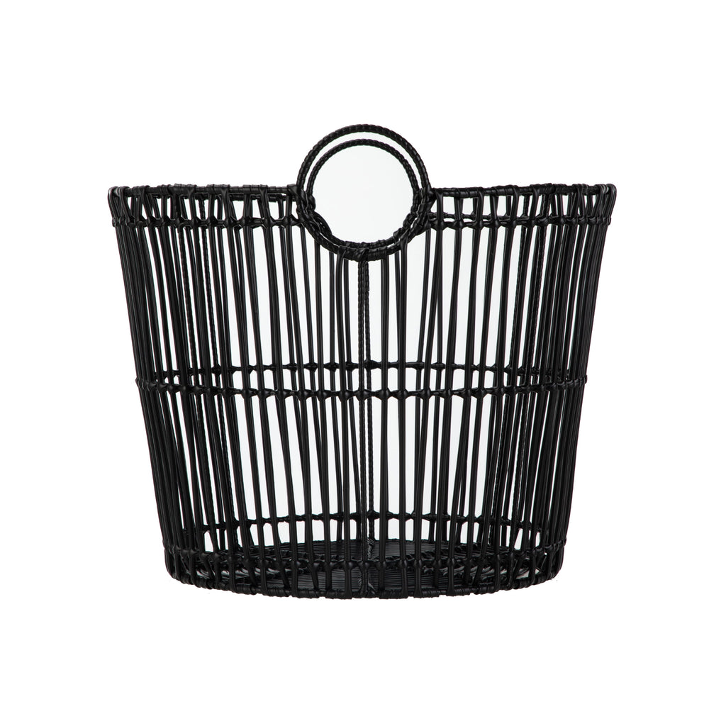 Velmora™ Large Black Poly Rattan Storage Baskets with Handles, Set of 2