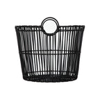 Velmora™ Large Black Poly Rattan Storage Baskets with Handles, Set of 2