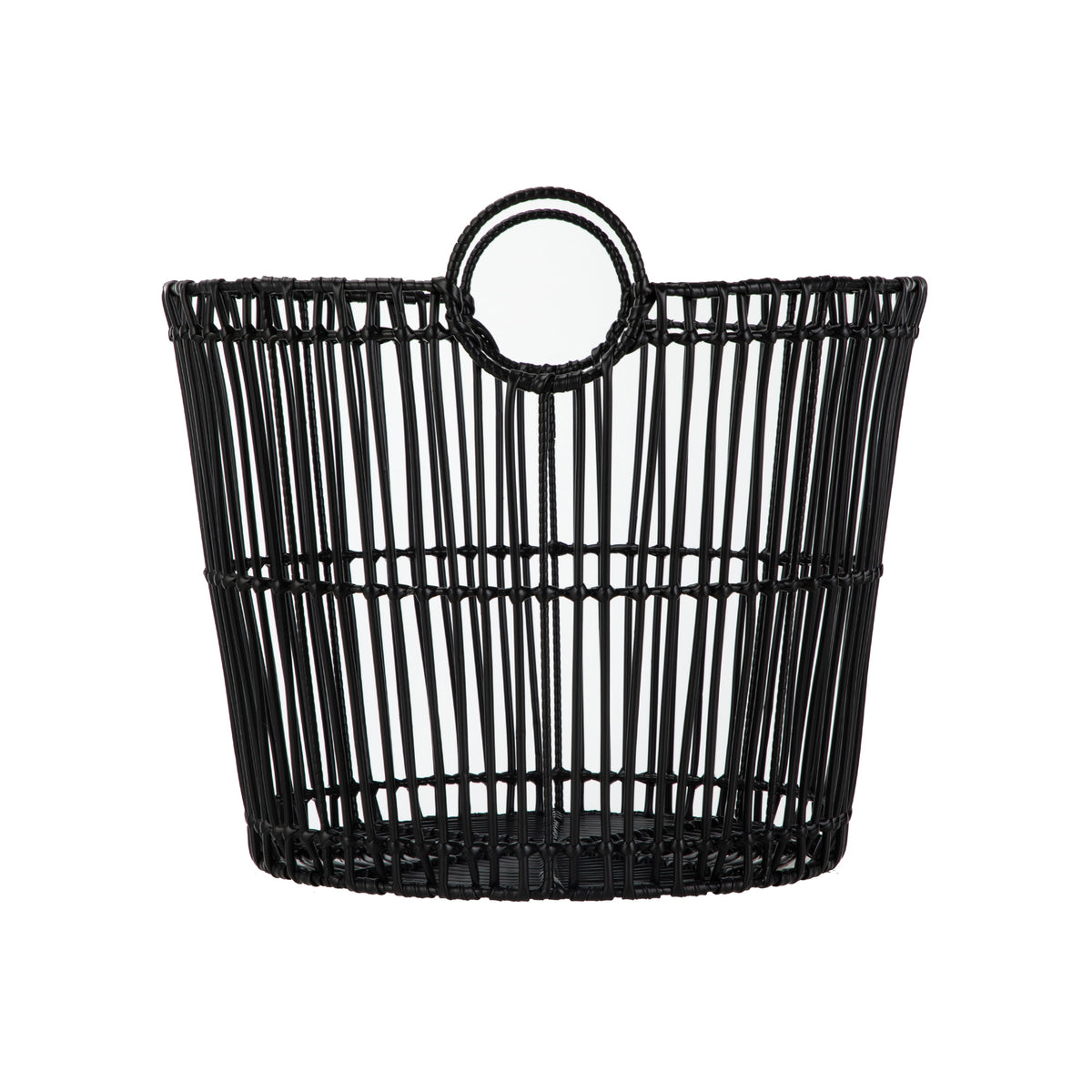 Velmora™ Large Black Poly Rattan Storage Baskets with Handles, Set of 2