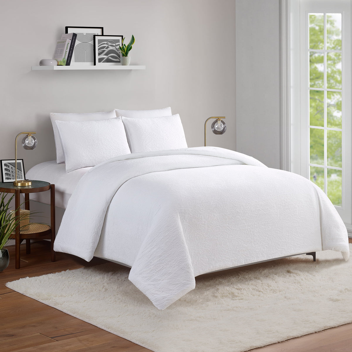 Velmora™ 3-Piece White Paisley Matelasse Comforter Set, Full/Queen - All-Season Bedding