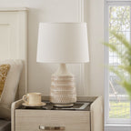 Velmora™ 17 in Reactive Glaze Ceramic Table Lamp with White Fabric Shade