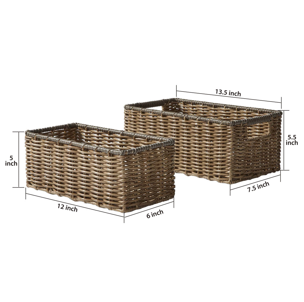 Velmora™ 2-Piece Poly Rattan Decorative Storage Basket Set, 13.5 in x 7.5 in x 5.5 in
