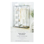 Velmora™ Farmhouse Style Gray Wood and Metal Clothes Rack with Garment Rod