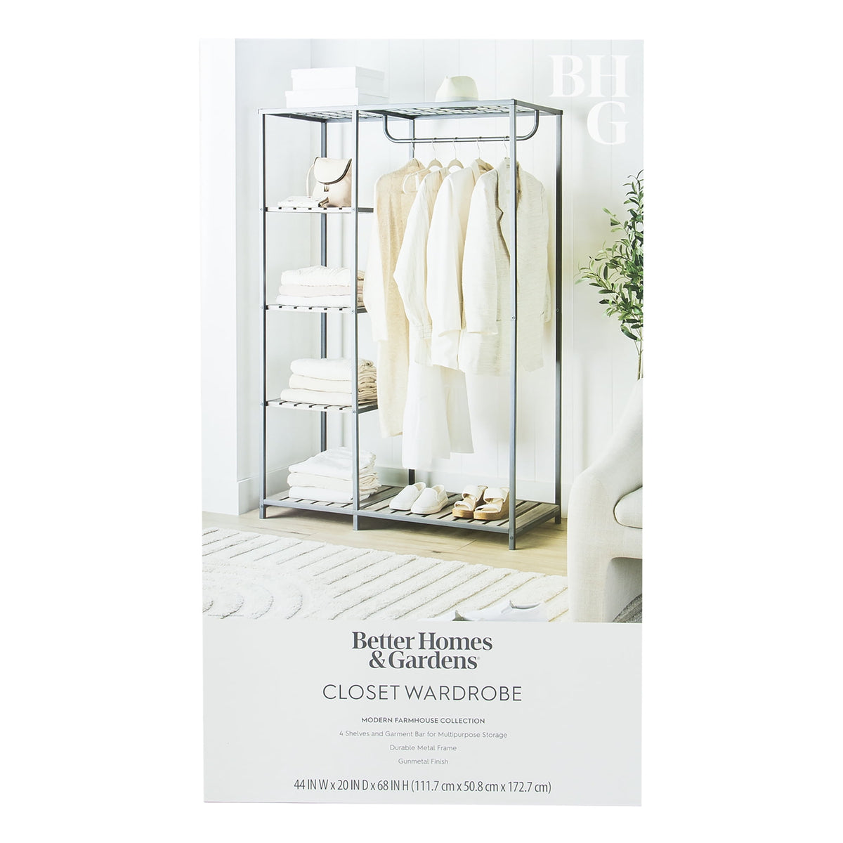Velmora™ Farmhouse Style Gray Wood and Metal Clothes Rack with Garment Rod