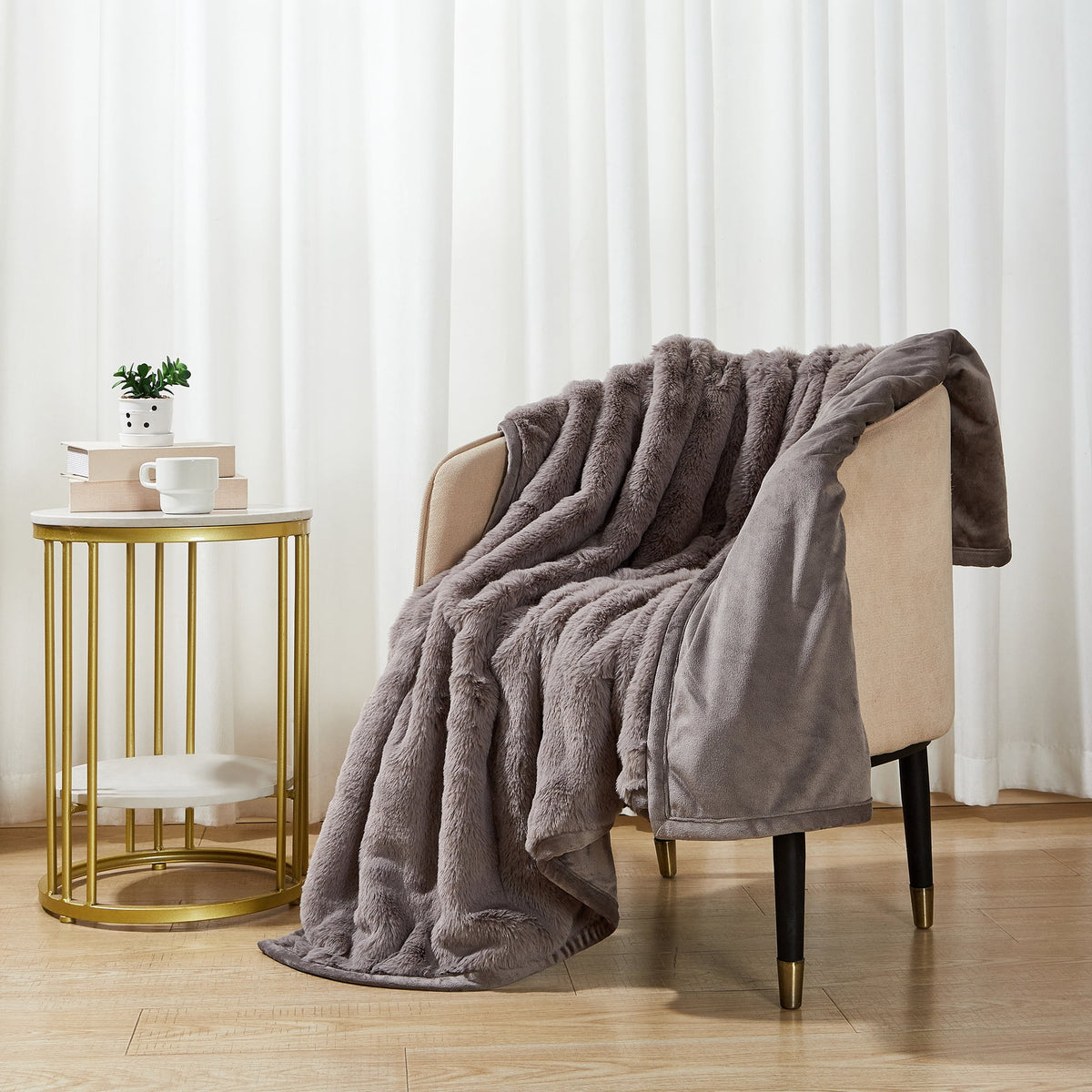 Velmora™ Faux Fur Throw Blanket, 50 in x 72 in, Grey Bisque