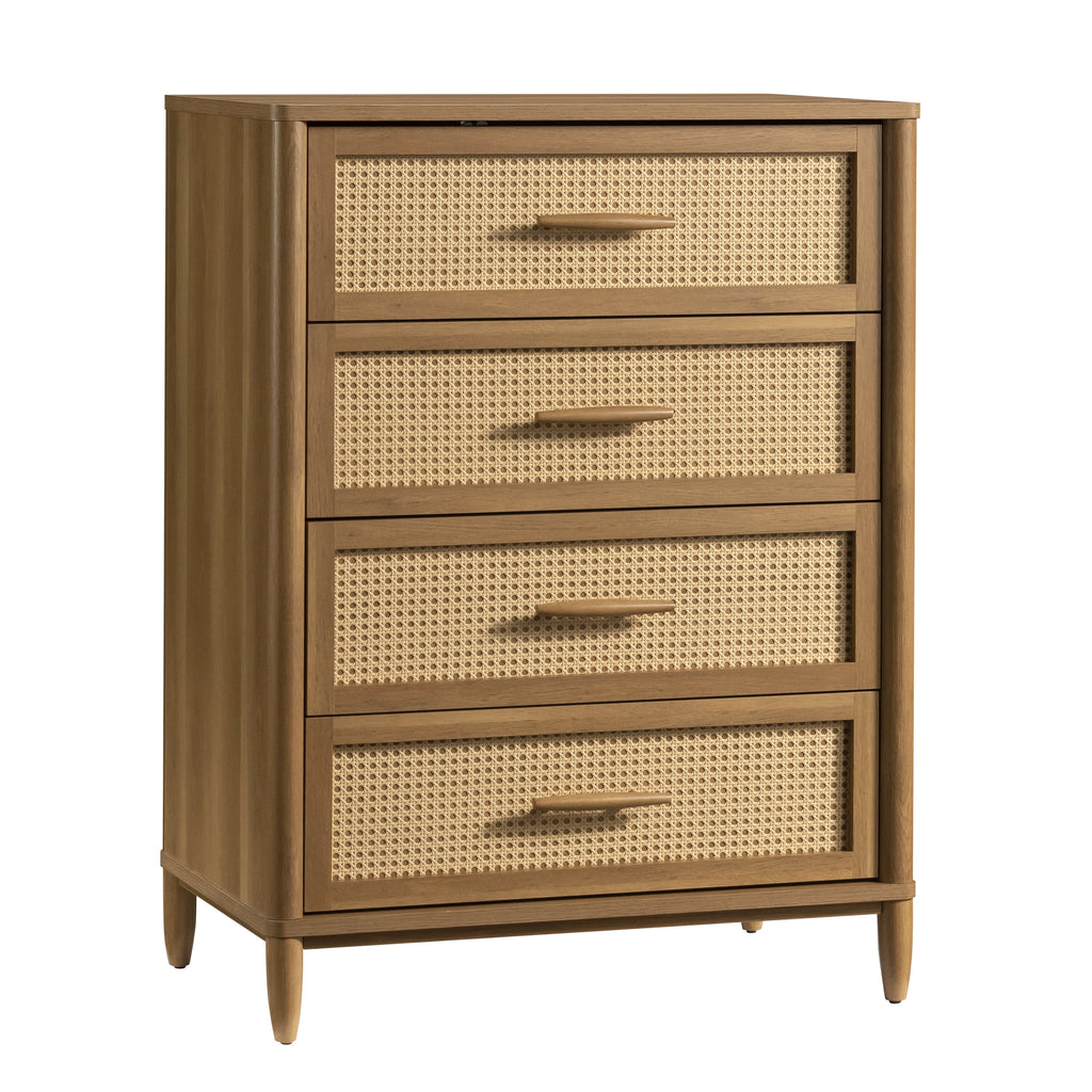 Velmora™ Springwood 4-Drawer Dresser with Caning Look, Light Honey