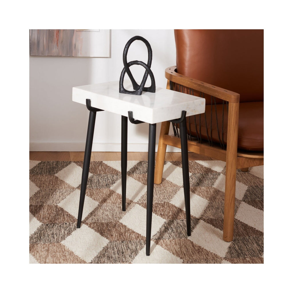 Velmora™ Yuki Mid-Century Stone Top Accent Table, White Marble/Black
