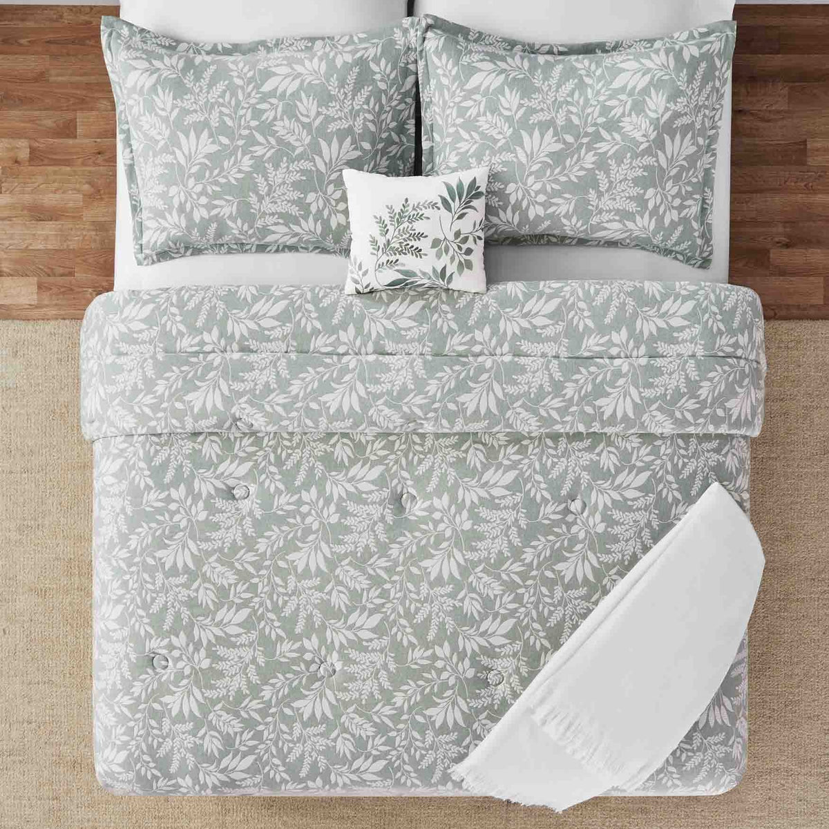 Velmora™ 5-Piece Jacquard Comforter Set with Decor Pillow and Throw Sage Green Floral Bedding Set, Full/Queen