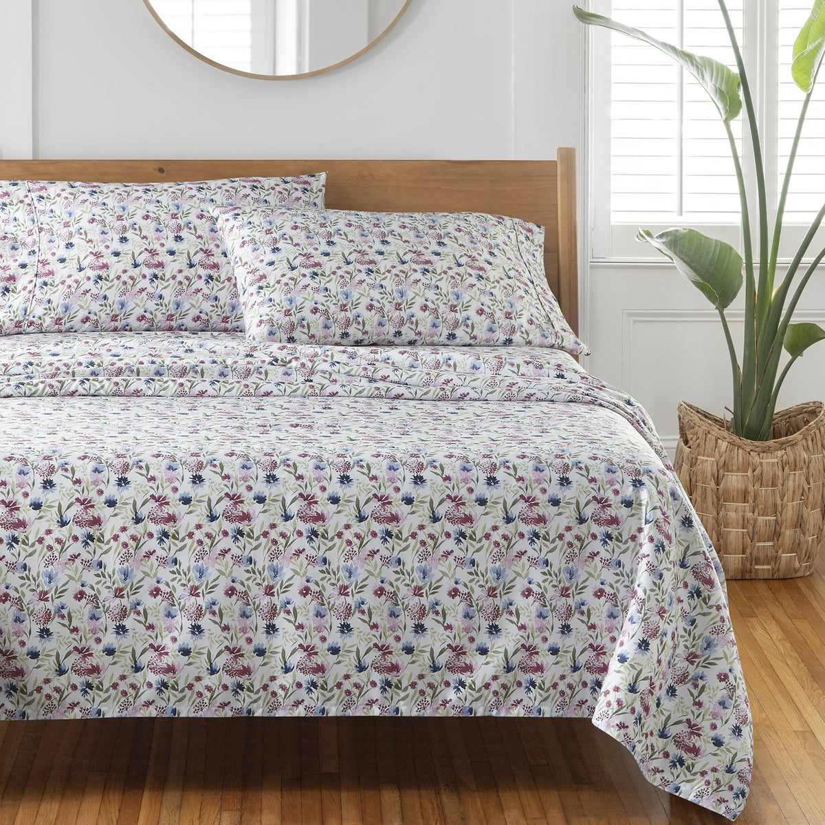 Velmora™ 4-Piece 300 Thread Count Bashful Blooms Cool Cotton Sateen Bed Sheet Set, Queen - Deep Pocket