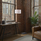 Velmora™ Michelle 71-Inch Metal Arc Floor Lamp with White Fabric Shade and 3-Way Switch