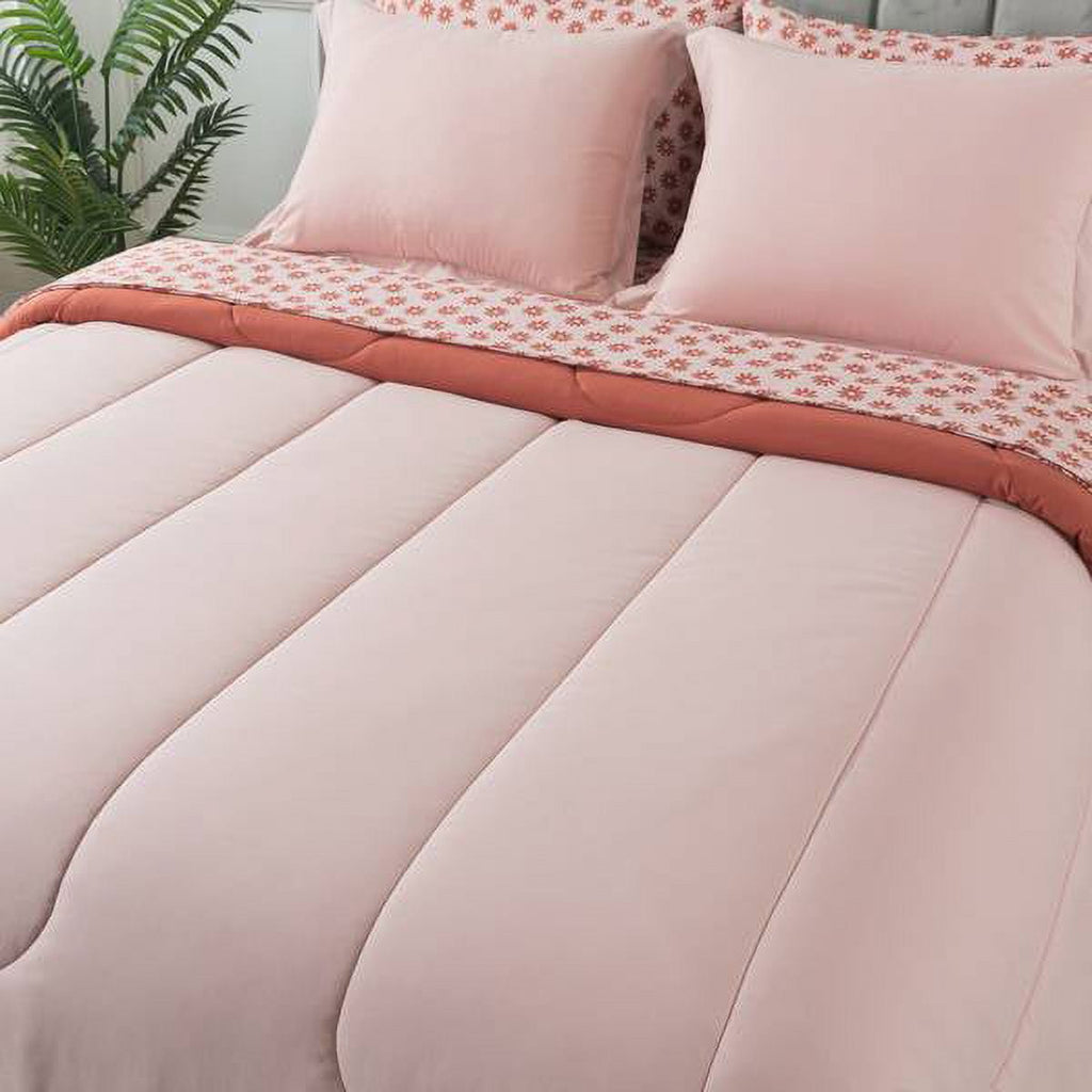 Velmora™ 7-Piece Reversible Bed-in-a-Bag Comforter Set with Sheets, Pink, King