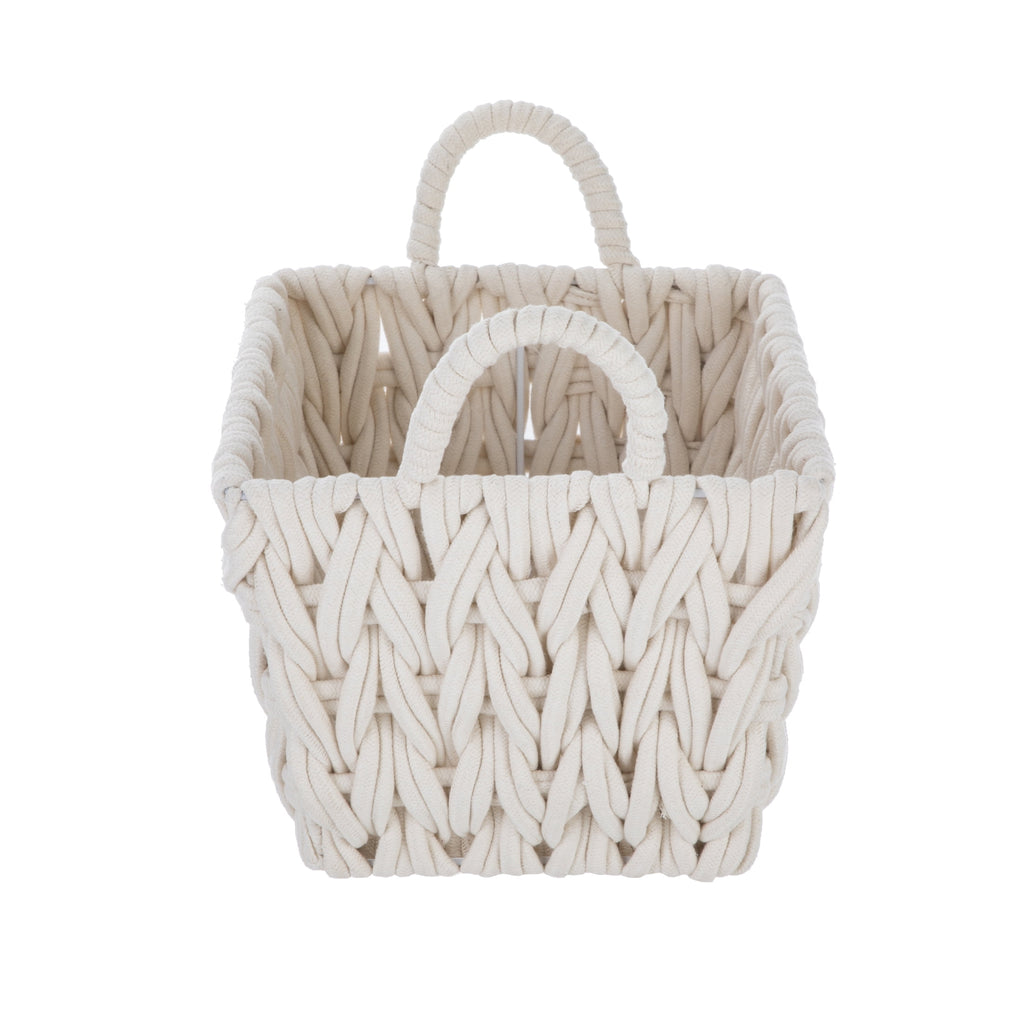 Velmora™ (2 pack) Medium White Woven Rope Decorative Storage Basket with Handles, 14.3 in x 11 in x 9 in