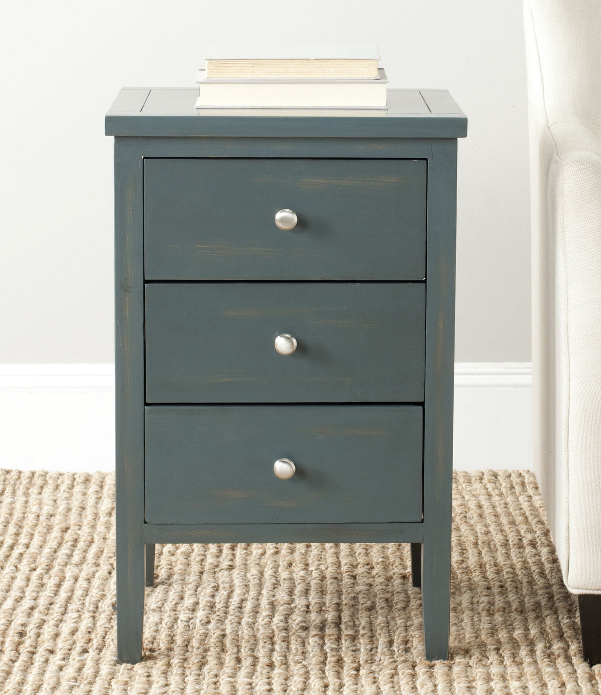 Velmora™ Deniz Classic End Table with 3 Storage Drawers, Steel Teal