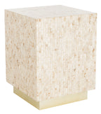 Velmora™ Juno Glam Mosaic Square Top Side Table, Beige/Gold