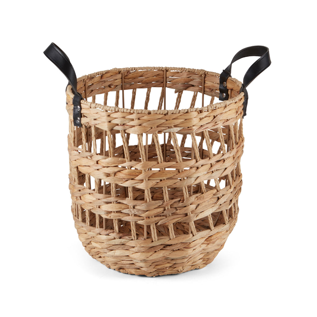 Velmora™ 2-Pack Round Decorative Storage Baskets with Faux Leather Handles, Natural, 14.5 in x 16.5 in