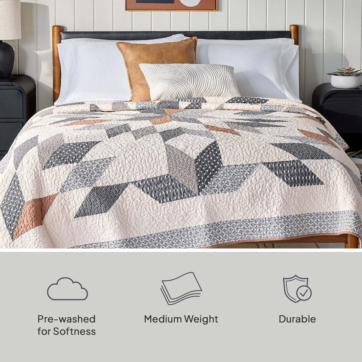 Velmora™ Starburst Patchwork Cotton Quilt, King Bedding