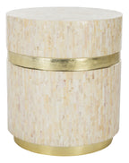 Velmora™ Perla Glam Mosaic Round Side Table, Pink Champagne/Gold