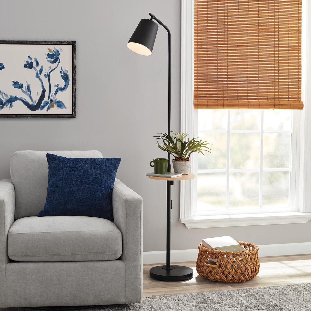 Velmora™ 65" Modern Adjustable Head Matte Black Floor Lamp with Black Conical