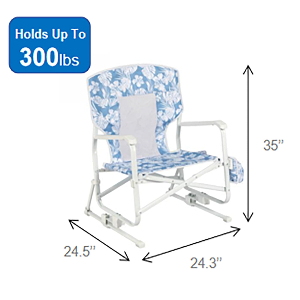 Velmora™ Low Sitting Beach Rocking Chair, Palm Print, Blue