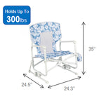 Velmora™ Low Sitting Beach Rocking Chair, Palm Print, Blue