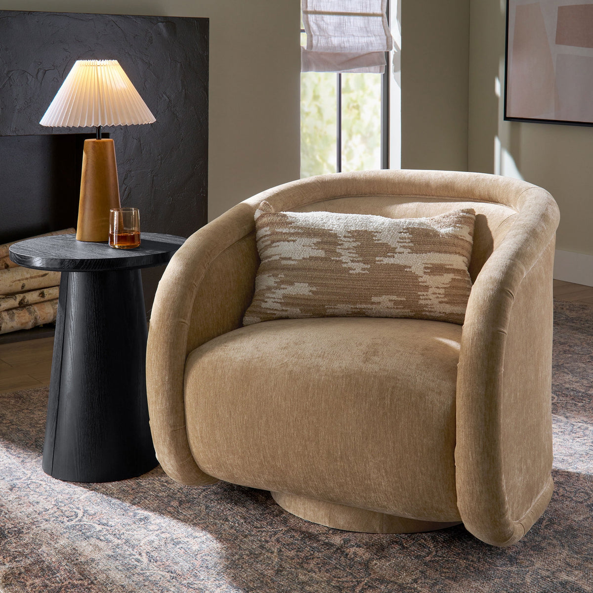 Velmora™ Sienna Swivel Accent Chair, Caramel Velvet Fabric
