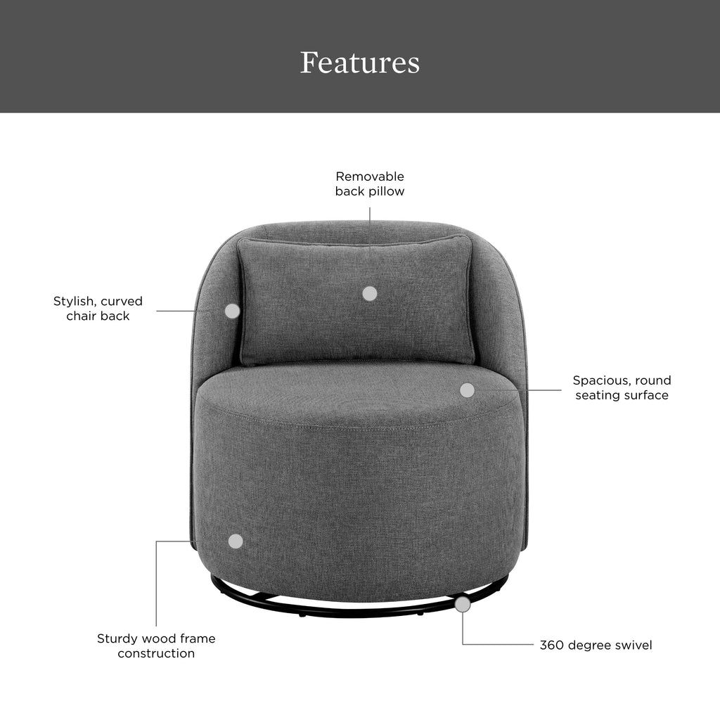 Velmora™ Juliet Modern Arch Swivel Accent Chair, Gray