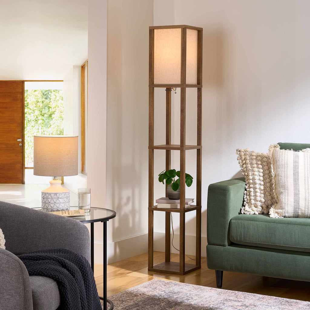 Velmora™ 62.25" Modern Pull Chain Weathered Floor Lamp with Natural Square Shade