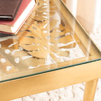 Velmora™ Leilani Modern Palm Leaf Glass Side Table, Gold Leaf