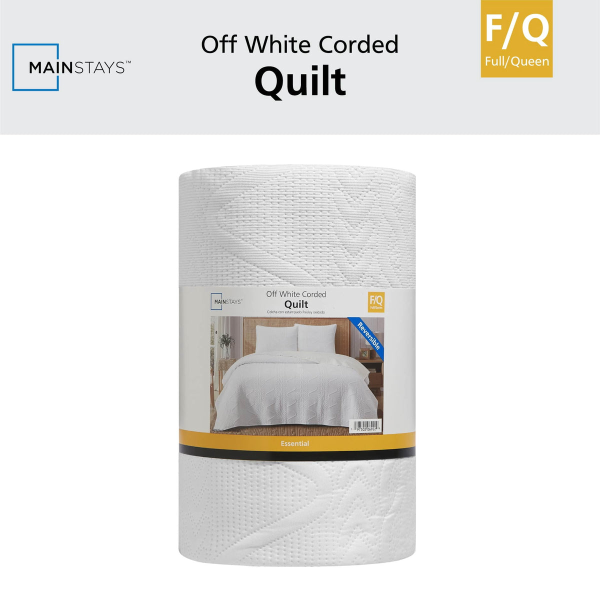 Velmora™ Stitched Corded Quilt, White, Full/Queen Bedding