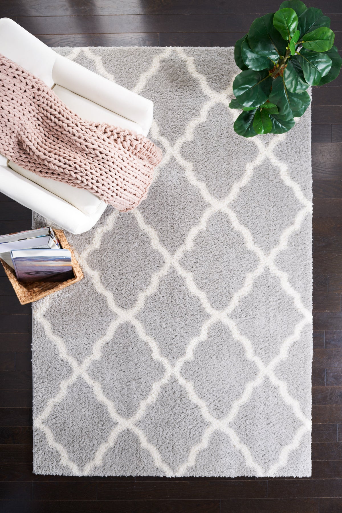 Velmora™ Gray & Ivory Plush Trellis Shag Indoor Area Rug, 5' x 7'