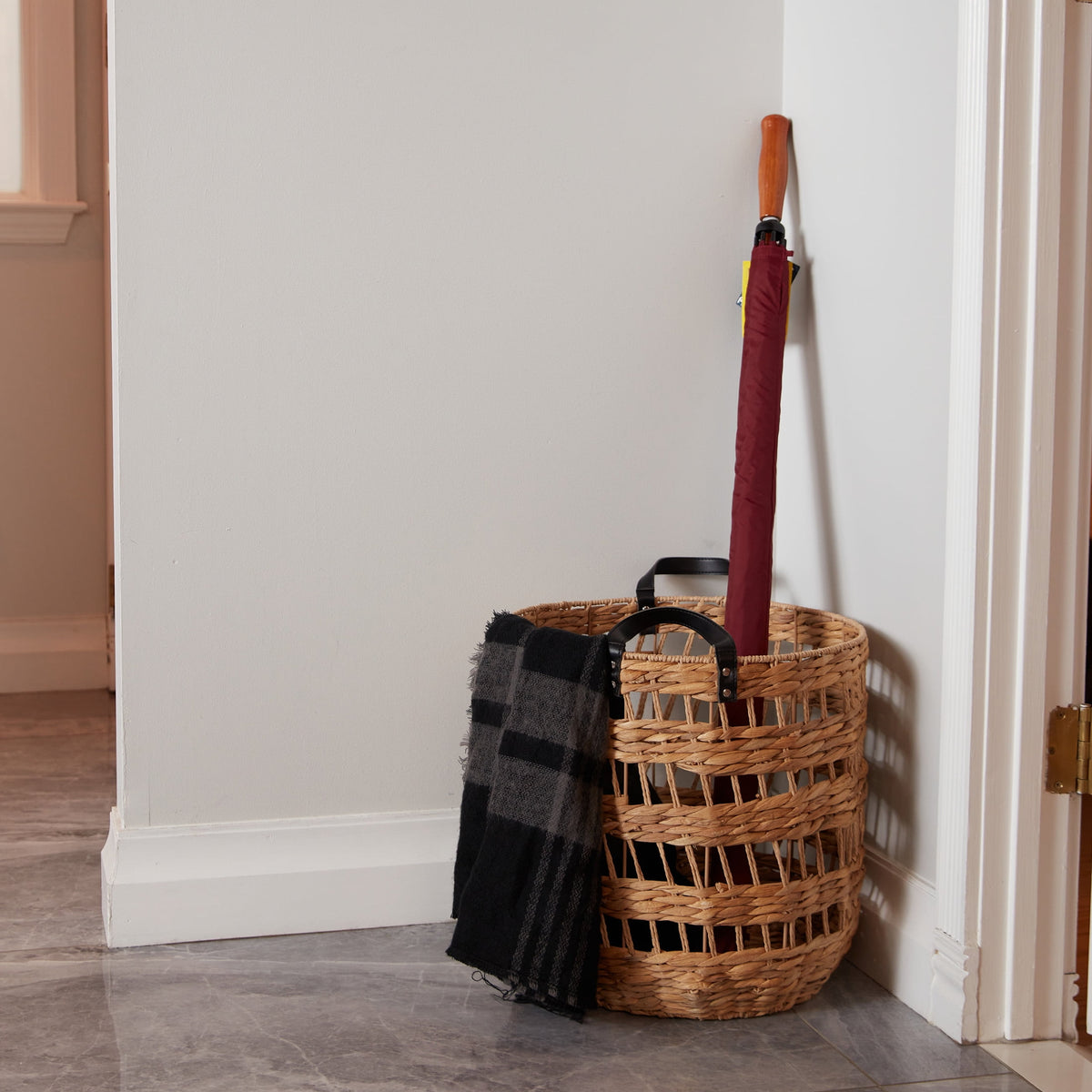 Velmora™ 2-Pack Round Decorative Storage Baskets with Faux Leather Handles, Natural, 14.5 in x 16.5 in