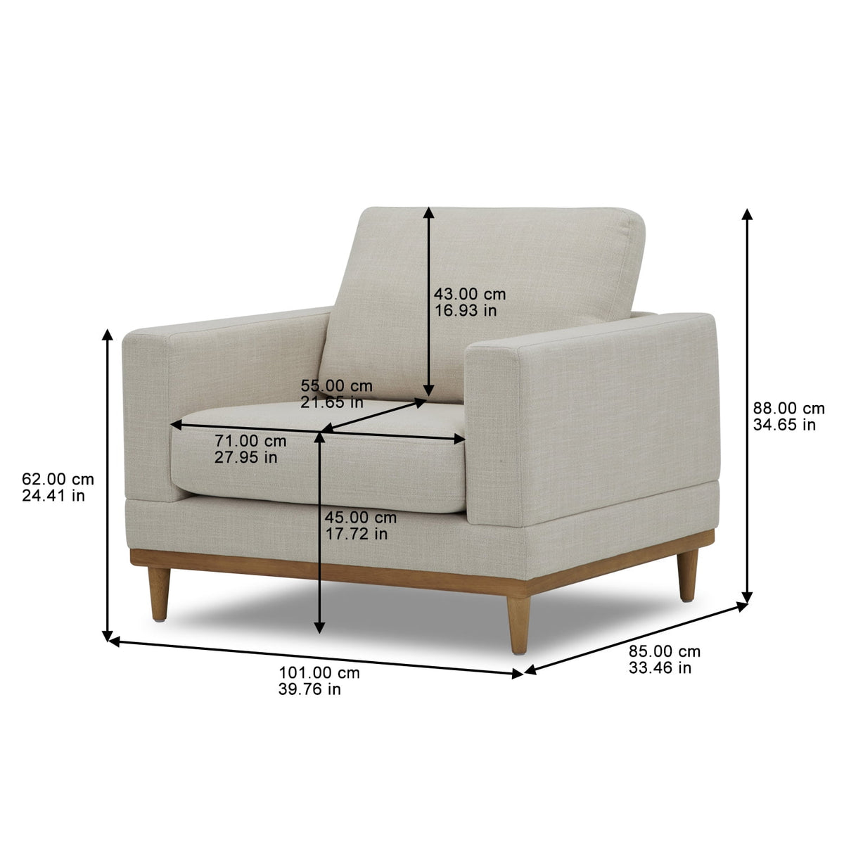 Velmora™ Springwood Wood Frame Accent Chair, Cream Linen