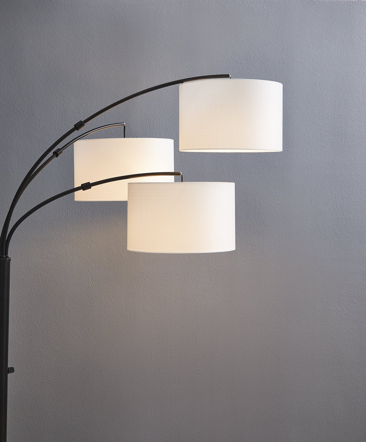 Velmora™ 82 in Matte Black 3-Light Arc Floor Lamp with Adjustable Shades