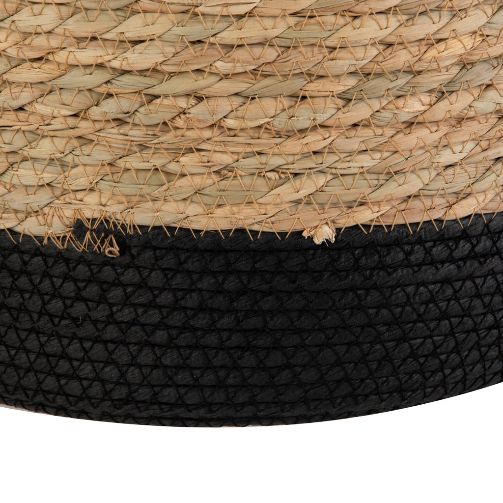 Velmora™ Natural and Black Round Rush Baskets, Set of 2