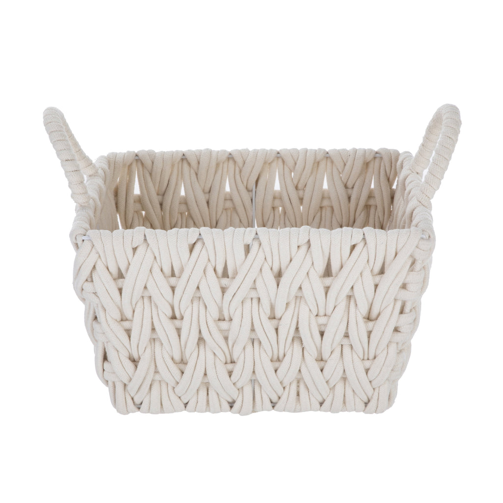 Velmora™ (2 pack) Medium White Woven Rope Decorative Storage Basket with Handles, 14.3 in x 11 in x 9 in
