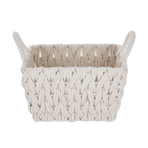 Velmora™ (2 pack) Medium White Woven Rope Decorative Storage Basket with Handles, 14.3 in x 11 in x 9 in
