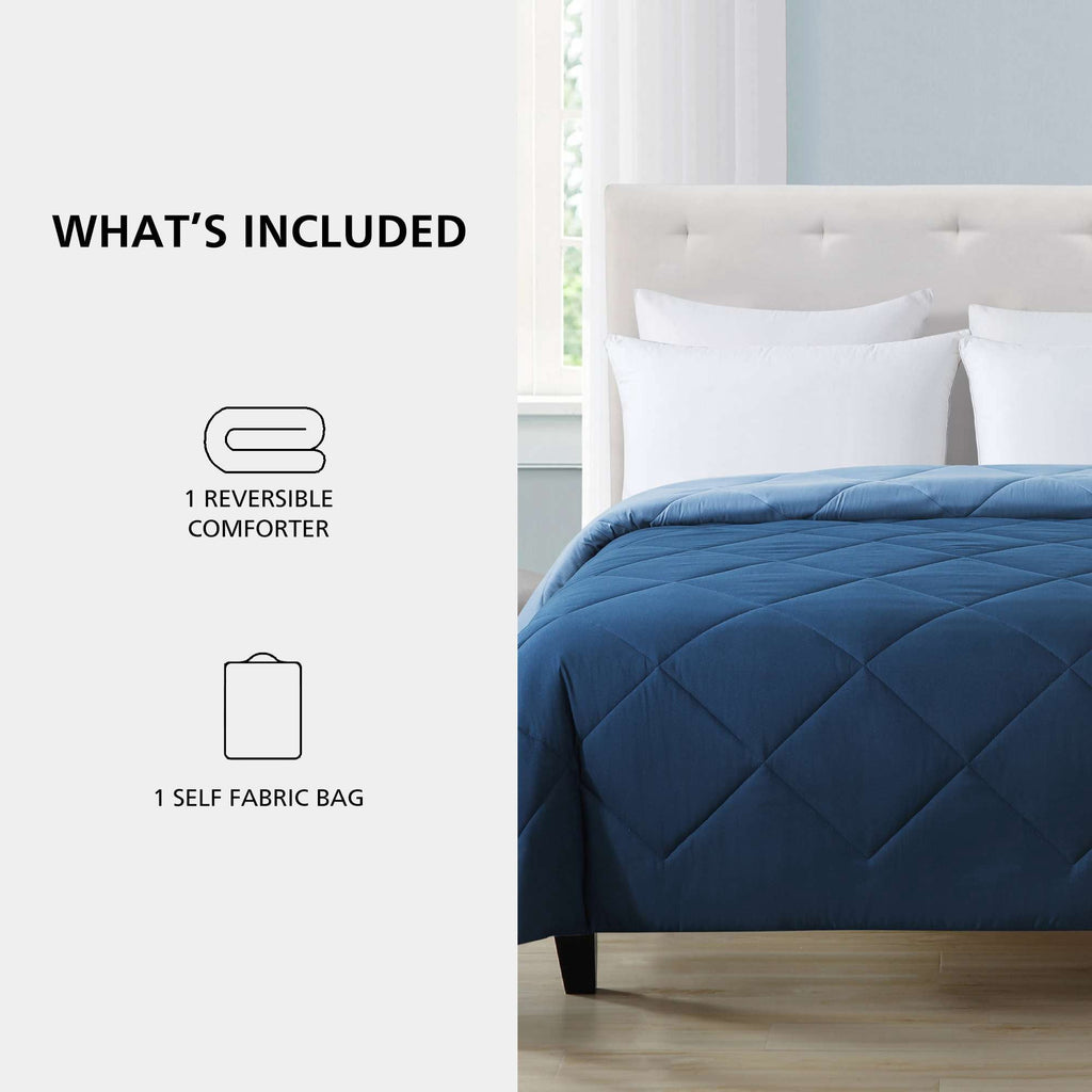 Velmora™ Reversible Microfiber Comforter, Navy, Full/Queen