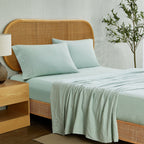 Velmora™ Washed Ultra Soft Microfiber Bed Sheet Set, King, Soft Sea, 4 Piece